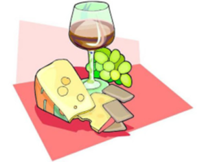 Cheese, wine and grapes